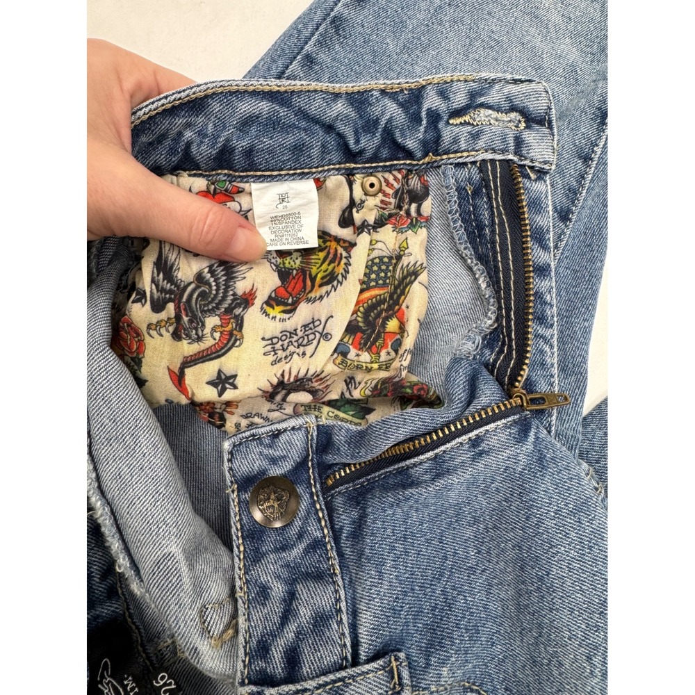 Ed Hardy Y2K Low Rise Flare Jeans Womens 26 Skull Rose Tattoo Graphic Logo Denim - Picture 7 of 8
